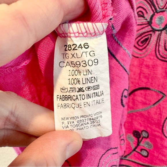 Made In Italy Linen Hot Pink Embroidered Floral Tunic Top Boho Resortwear XL - Picture 4 of 9